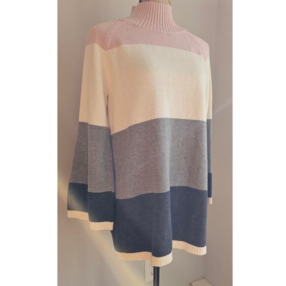 New Charter Club Sweater Color Block Cotton Blend Sz L Sweater - Picture 2 of 12